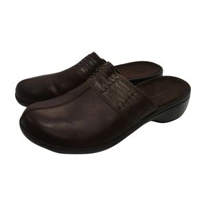 Croft & Barrow Women's Brown Leather Padded Heeled Mule Clog Shoes Size 9.5M